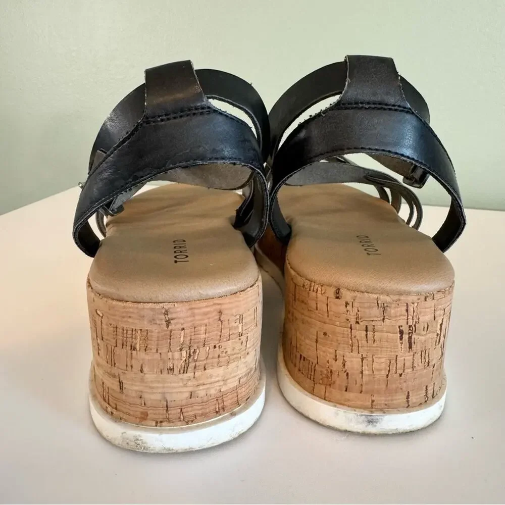Torrid Women's Black Cork‎ Round Toe Ankle Strap Platform Gladiator Sandal 11.5W